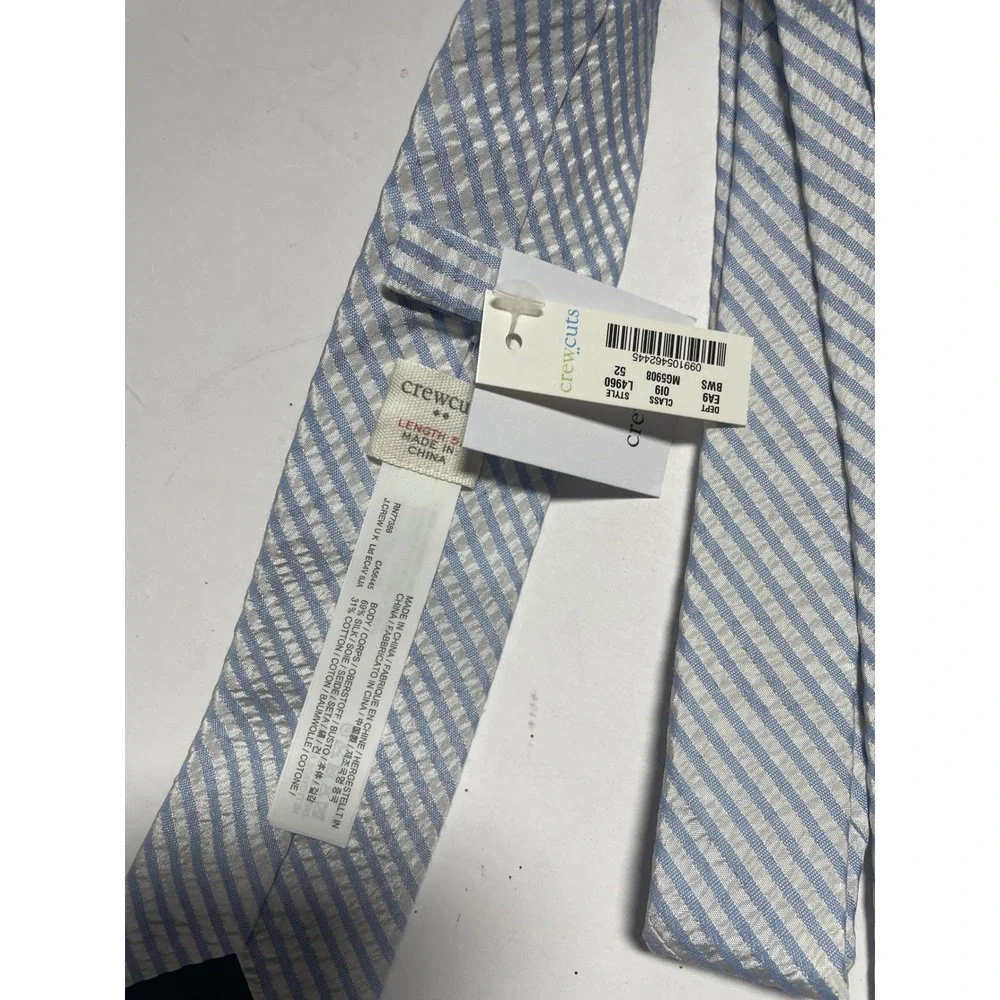 Crewcuts Tie Kids OS Blue‎ Seersucker Silk Cotton Blend Striped Formal Preppy